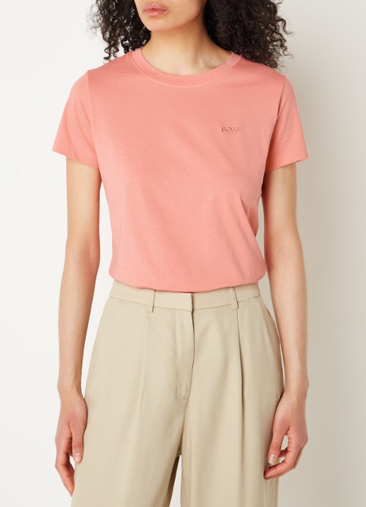BOSS T-shirt van katoenen jersey met logodetail - detail 2 light /pastel pink-689 / roze