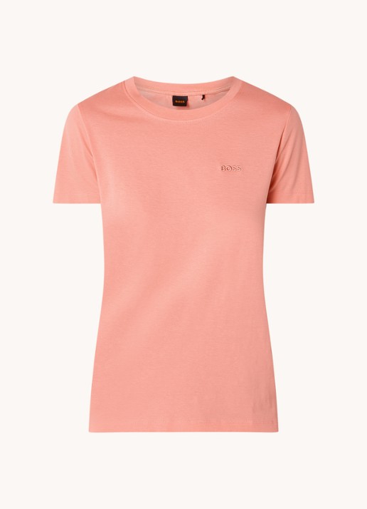 BOSS T-shirt van katoenen jersey met logodetail - voorkant 3 light /pastel pink-689 / roze