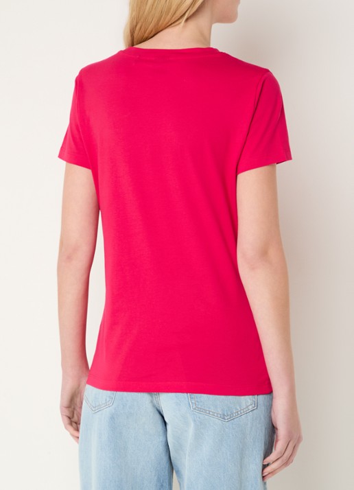 BOSS T-shirt van katoenen jersey met logodetail - achterkant 4 dark pink-653 / roze