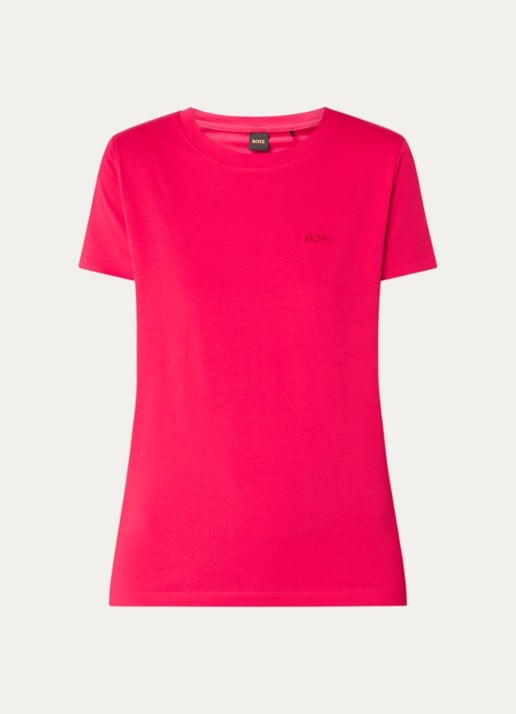 BOSS T-shirt van katoenen jersey met logodetail - voorkant dark pink-653 / roze