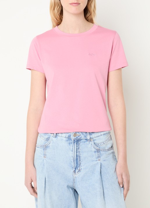 BOSS T-shirt van katoenen jersey met logodetail - detail 2 open purple-554 / roze