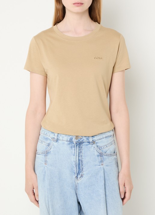 BOSS T-shirt van katoenen jersey met logodetail - detail 3 rust /copper-222 / beige