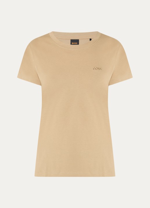 BOSS T-shirt van katoenen jersey met logodetail - voorkant rust /copper-222 / beige