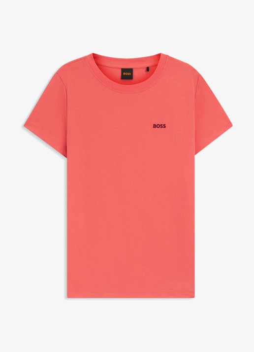 BOSS T-shirt van katoenen jersey met logodetail - voorkant 4 light /pastel red-638 / rood