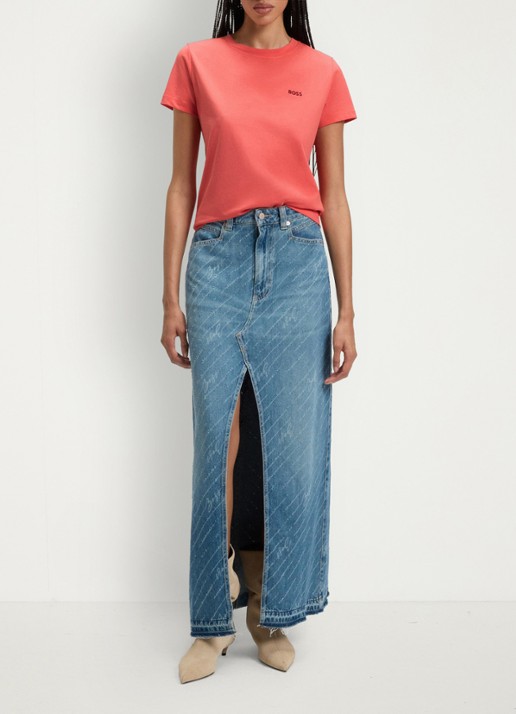 BOSS T-shirt van katoenen jersey met logodetail - voorkant 5 light /pastel red-638 / rood