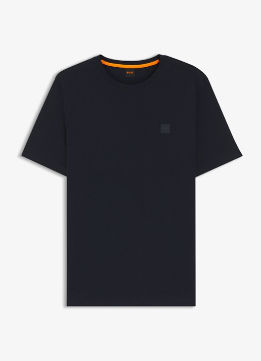 BOSS T-shirt van katoenen jersey met logopatch - voorkant 4 donkerblauw