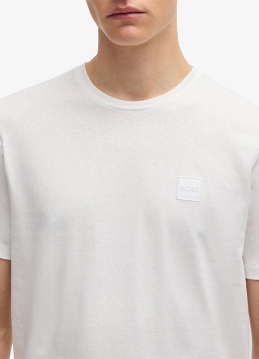 BOSS T-shirt van katoenen jersey met logopatch - detail 4 wit