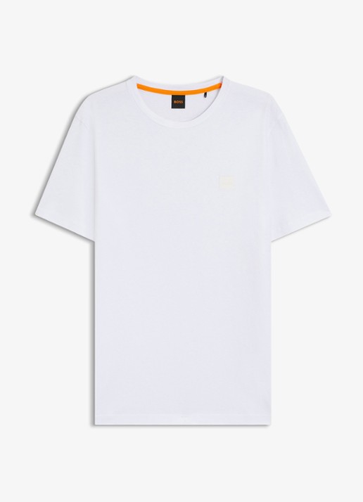 BOSS T-shirt van katoenen jersey met logopatch - voorkant wit