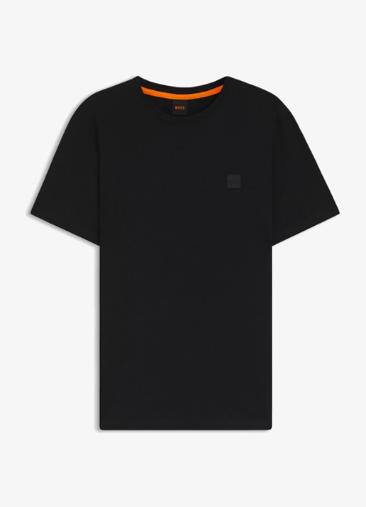 BOSS T-shirt van katoenen jersey met logopatch - voorkant zwart