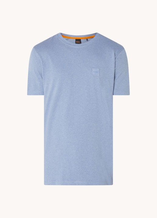 BOSS T-shirt van katoenen jersey met logopatch - voorkant staalblauw