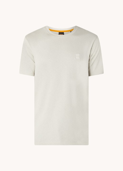 BOSS T-shirt van katoenen jersey met logopatch - voorkant 2 beige