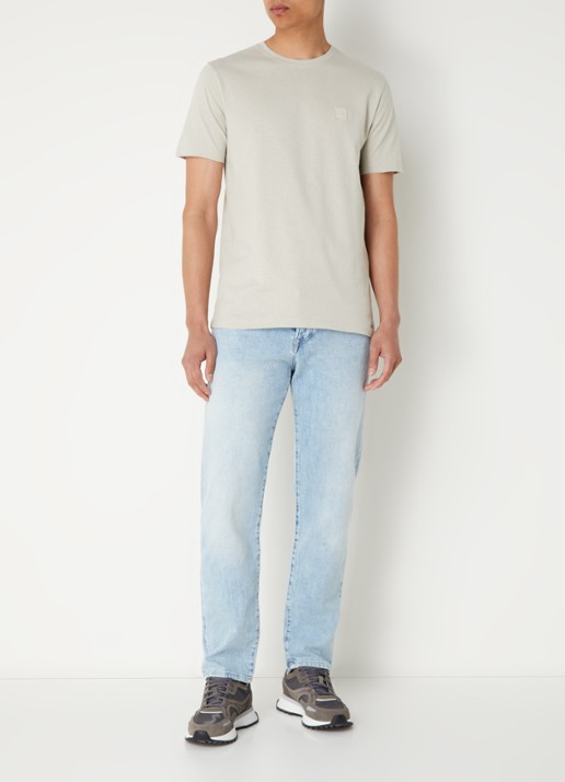 BOSS T-shirt van katoenen jersey met logopatch - voorkant 3 beige