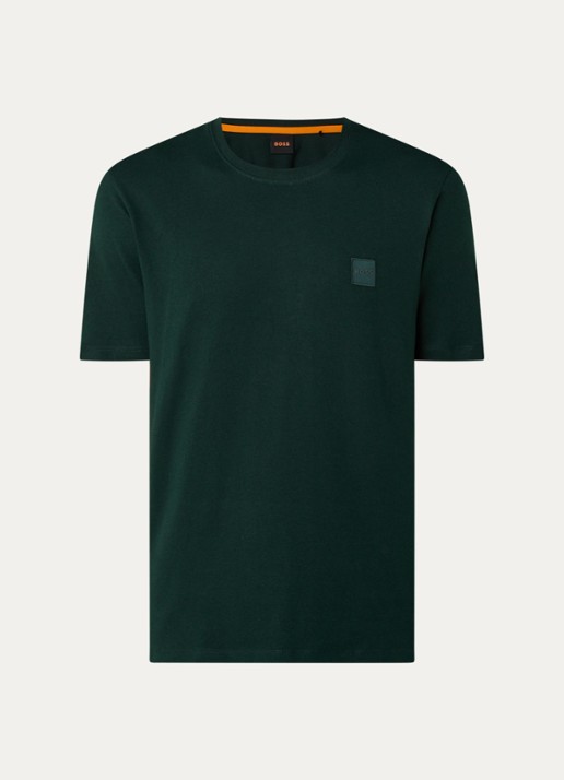 BOSS T-shirt van katoenen jersey met logopatch - voorkant bronsgroen