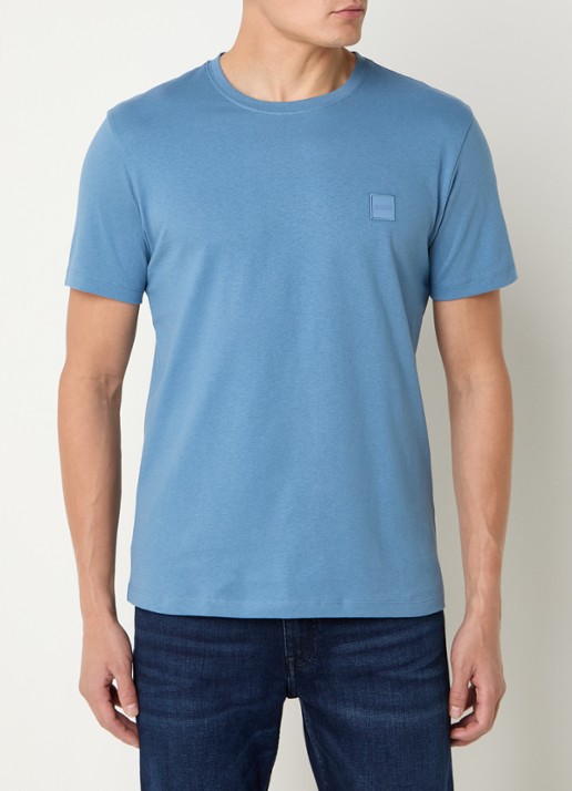 BOSS T-shirt van katoenen jersey met logopatch - detail 3 blauwgrijs