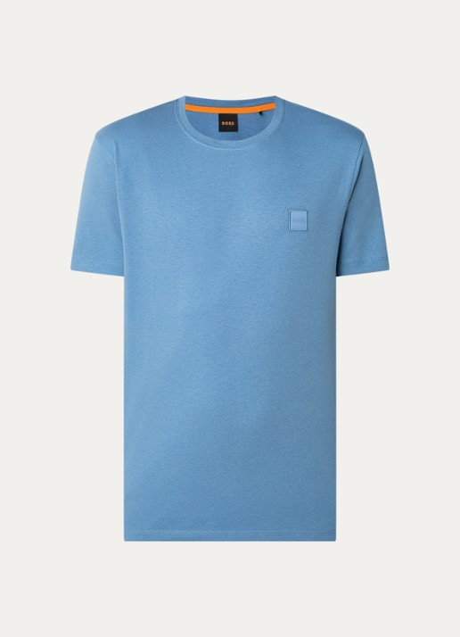 BOSS T-shirt van katoenen jersey met logopatch - voorkant blauwgrijs