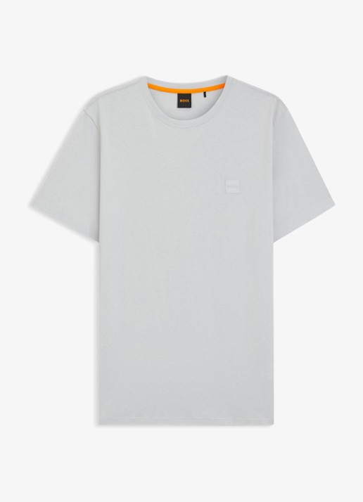 BOSS T-shirt van katoenen jersey met logopatch - voorkant grijs