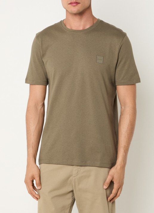 BOSS T-shirt van katoenen jersey met logopatch - detail 2 legergroen