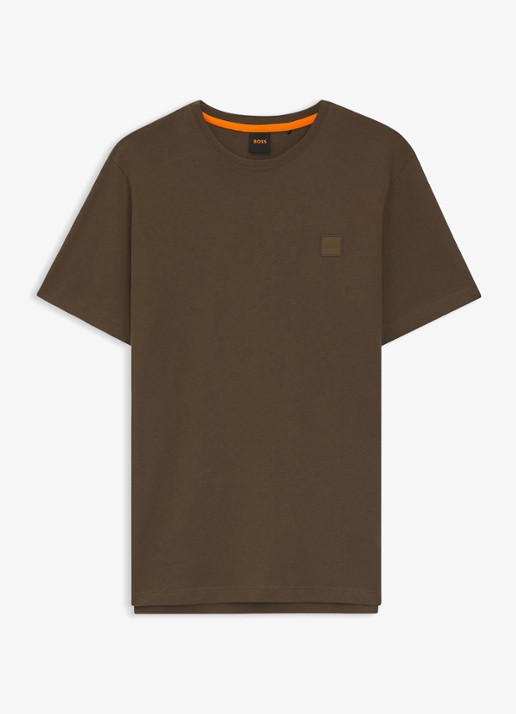 BOSS T-shirt van katoenen jersey met logopatch - voorkant 2 groen