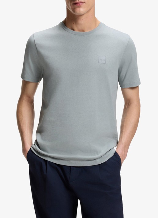 BOSS T-shirt van katoenen jersey met logopatch - detail open grey-084 - lichtgrijs