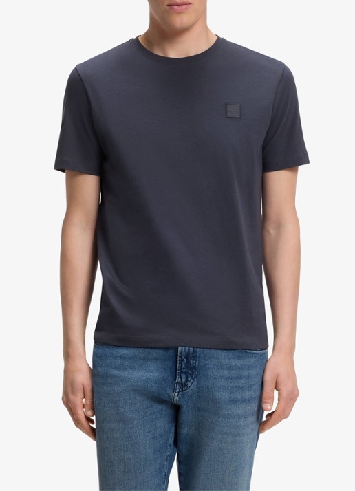 BOSS T-shirt van katoenen jersey met logopatch - detail 3 dark blue-406 / donkerblauw