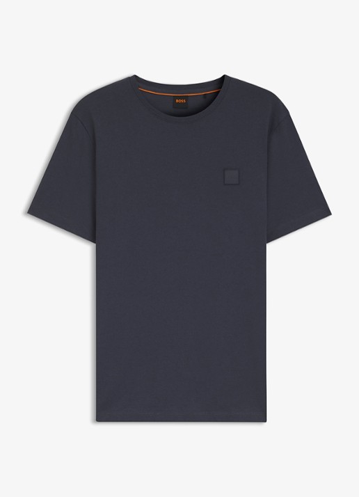 BOSS T-shirt van katoenen jersey met logopatch - voorkant dark blue-406 / donkerblauw