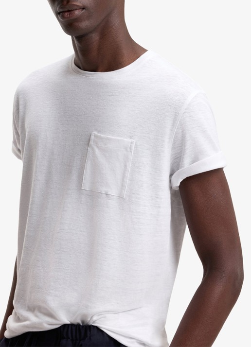 BOSS T-shirt van linnen met borstzak - detail 5 white-100 / wit