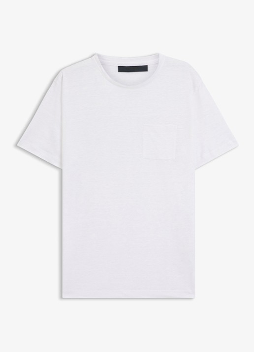 BOSS T-shirt van linnen met borstzak - voorkant white-100 / wit