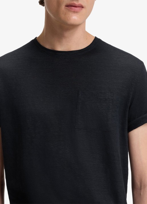 BOSS T-shirt van linnen met borstzak - detail 2 dark blue-409 / blauw