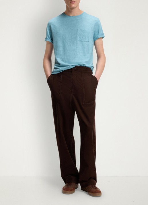 BOSS T-shirt van linnen met borstzak - voorkant 2 open blue-486 / blauw