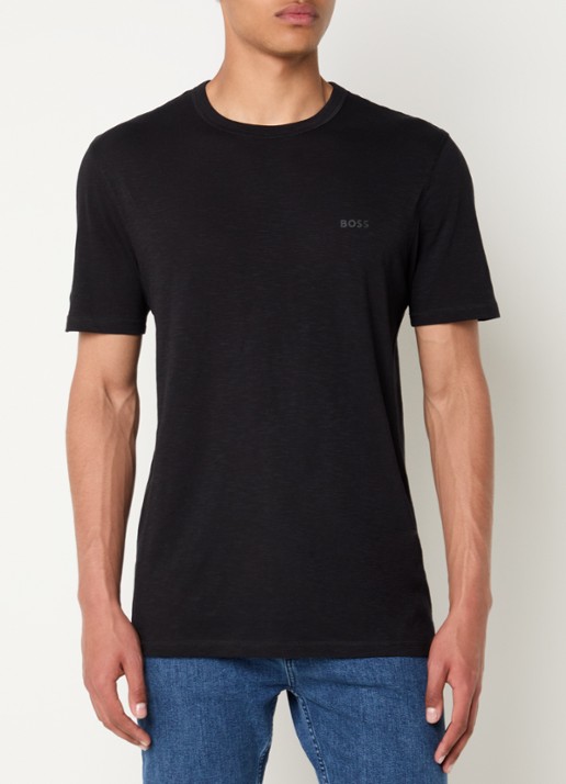 BOSS T-shirt van slubkatoen met logodetail - detail 8 zwart