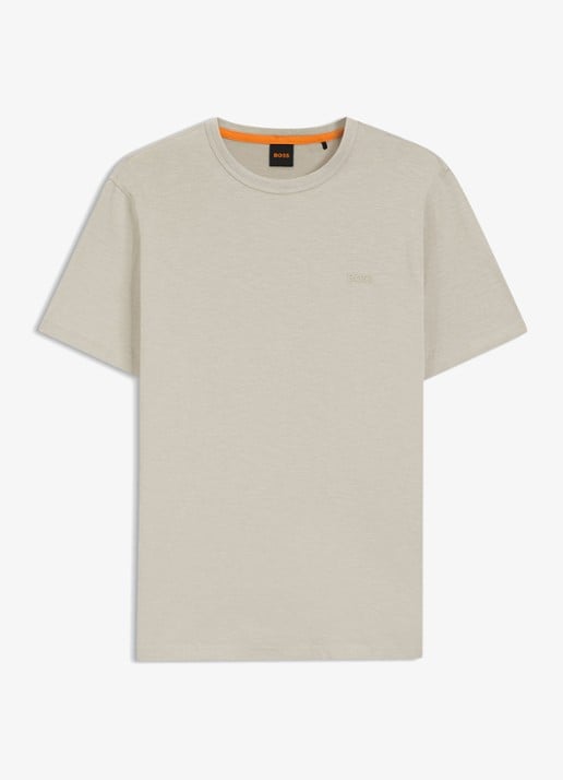 BOSS T-shirt van slubkatoen met logodetail - voorkant 7 donkerbeige