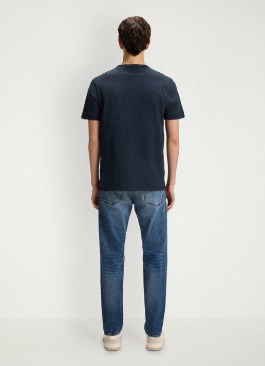 BOSS T-shirt van slubkatoen met logodetail - achterkant 7 donkerblauw