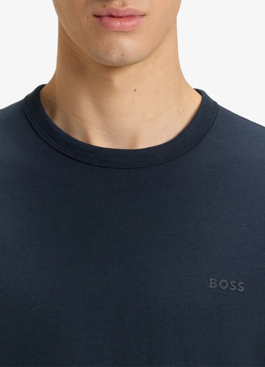 BOSS T-shirt van slubkatoen met logodetail - detail 5 donkerblauw
