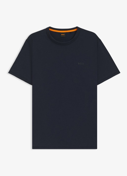 BOSS T-shirt van slubkatoen met logodetail - voorkant donkerblauw