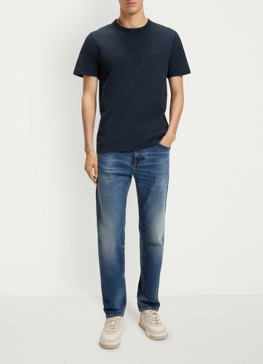 BOSS T-shirt van slubkatoen met logodetail - voorkant 6 donkerblauw
