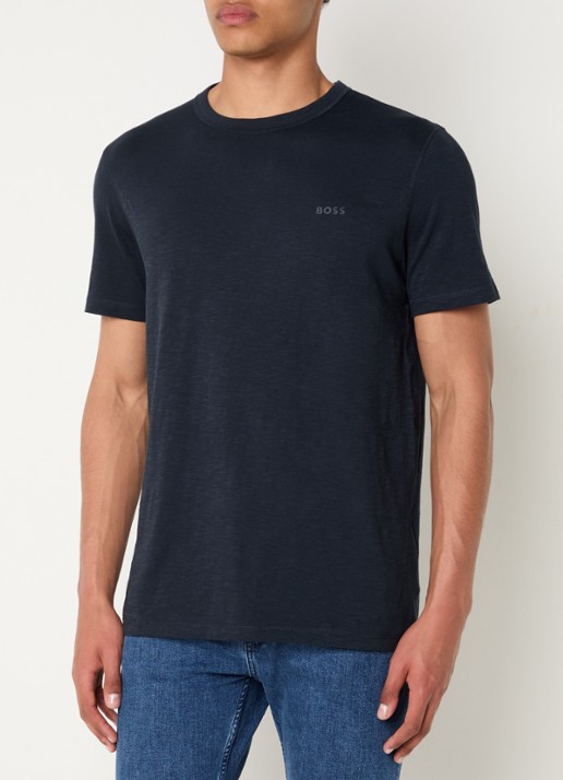 BOSS T-shirt van slubkatoen met logodetail - detail 6 donkerblauw