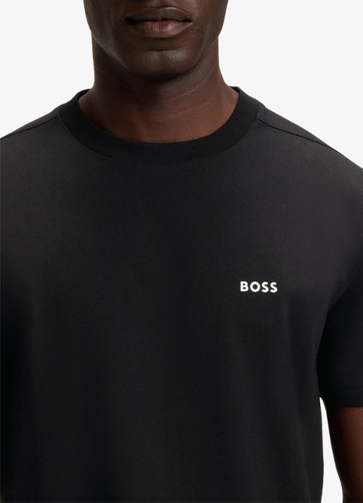 BOSS T-shirt van stretchkatoen met logodetail - detail 5 black-001 / zwart