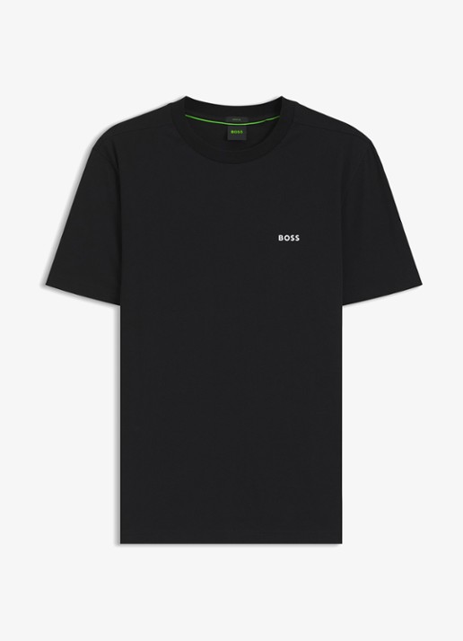BOSS T-shirt van stretchkatoen met logodetail - voorkant 2 black-001 / zwart