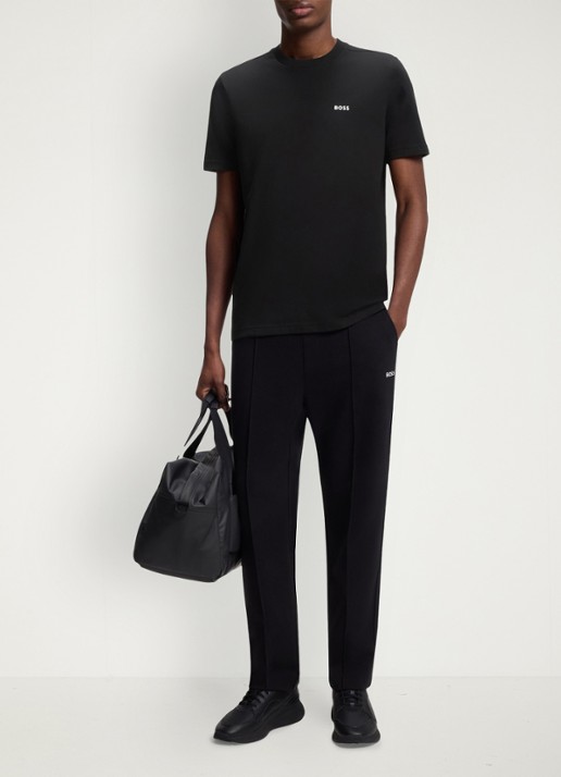 BOSS T-shirt van stretchkatoen met logodetail - voorkant 3 black-001 / zwart