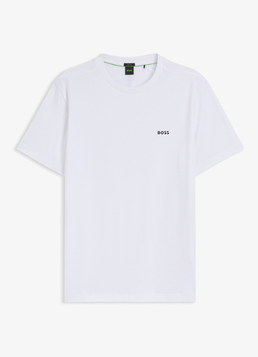 BOSS T-shirt van stretchkatoen met logodetail - voorkant 2 white-100 / wit