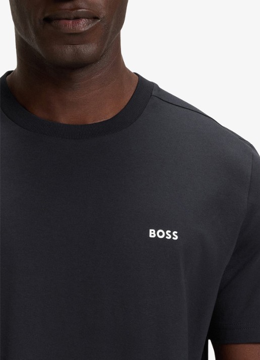 BOSS T-shirt van stretchkatoen met logodetail - detail 5 dark blue-402 / blauw