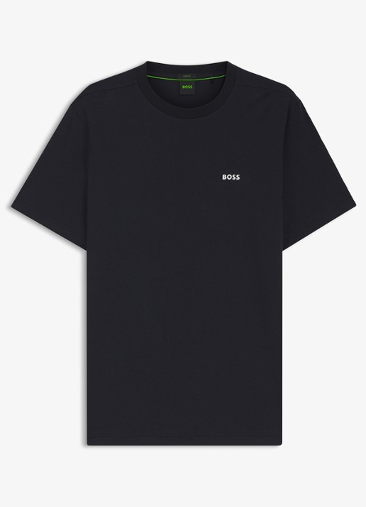 BOSS T-shirt van stretchkatoen met logodetail - voorkant 2 dark blue-402 / blauw