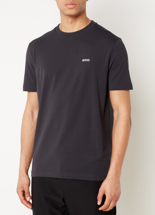 BOSS T-shirt van stretchkatoen met logodetail - detail 3 charcoal-016 / grijs