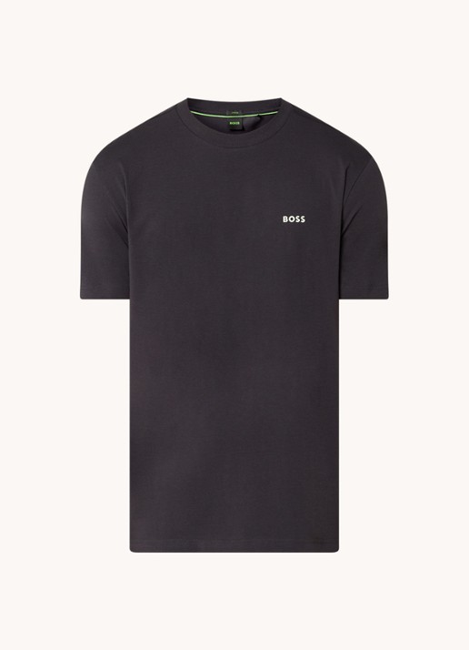 BOSS T-shirt van stretchkatoen met logodetail - voorkant charcoal-016 / grijs