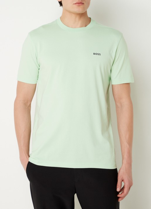 BOSS T-shirt van stretchkatoen met logodetail - detail 4 open green-388 / groen