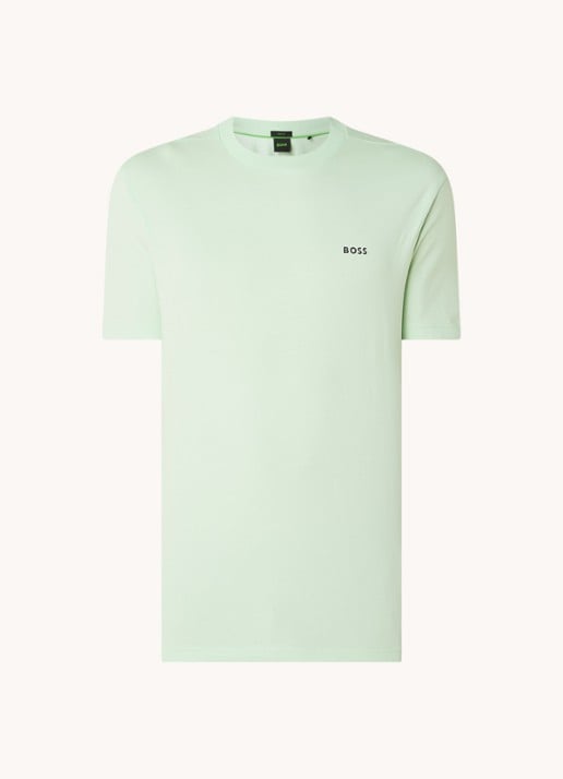BOSS T-shirt van stretchkatoen met logodetail - voorkant 2 open green-388 / groen