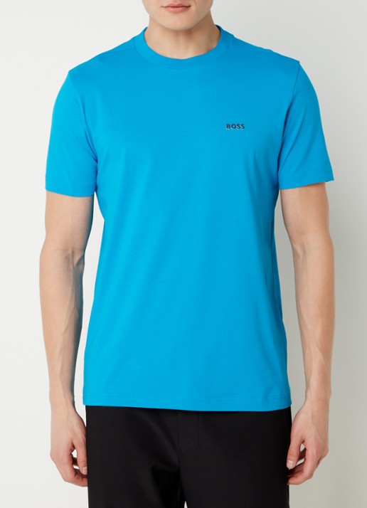 BOSS T-shirt van stretchkatoen met logodetail - detail 2 turquoise/aqua-442 / blauw