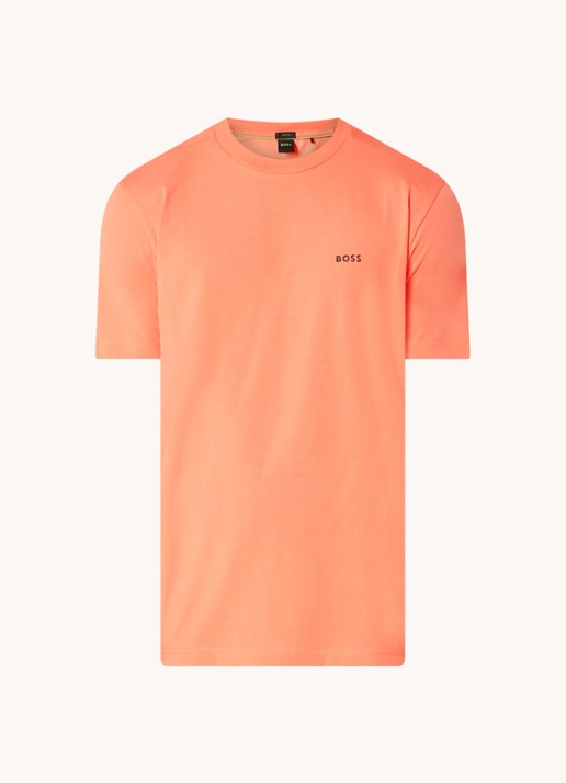 BOSS T-shirt van stretchkatoen met logodetail - voorkant 3 open red-649 / rood