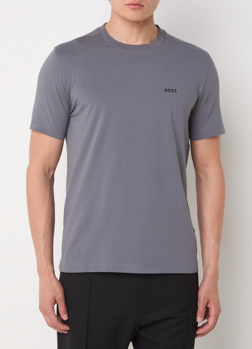 BOSS T-shirt van stretchkatoen met logodetail - detail 4 dark beige-251 / beige