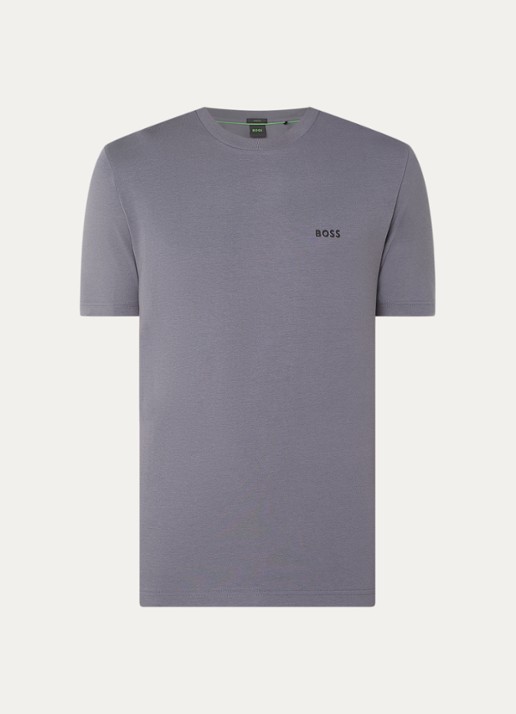 BOSS T-shirt van stretchkatoen met logodetail - voorkant dark beige-251 / beige